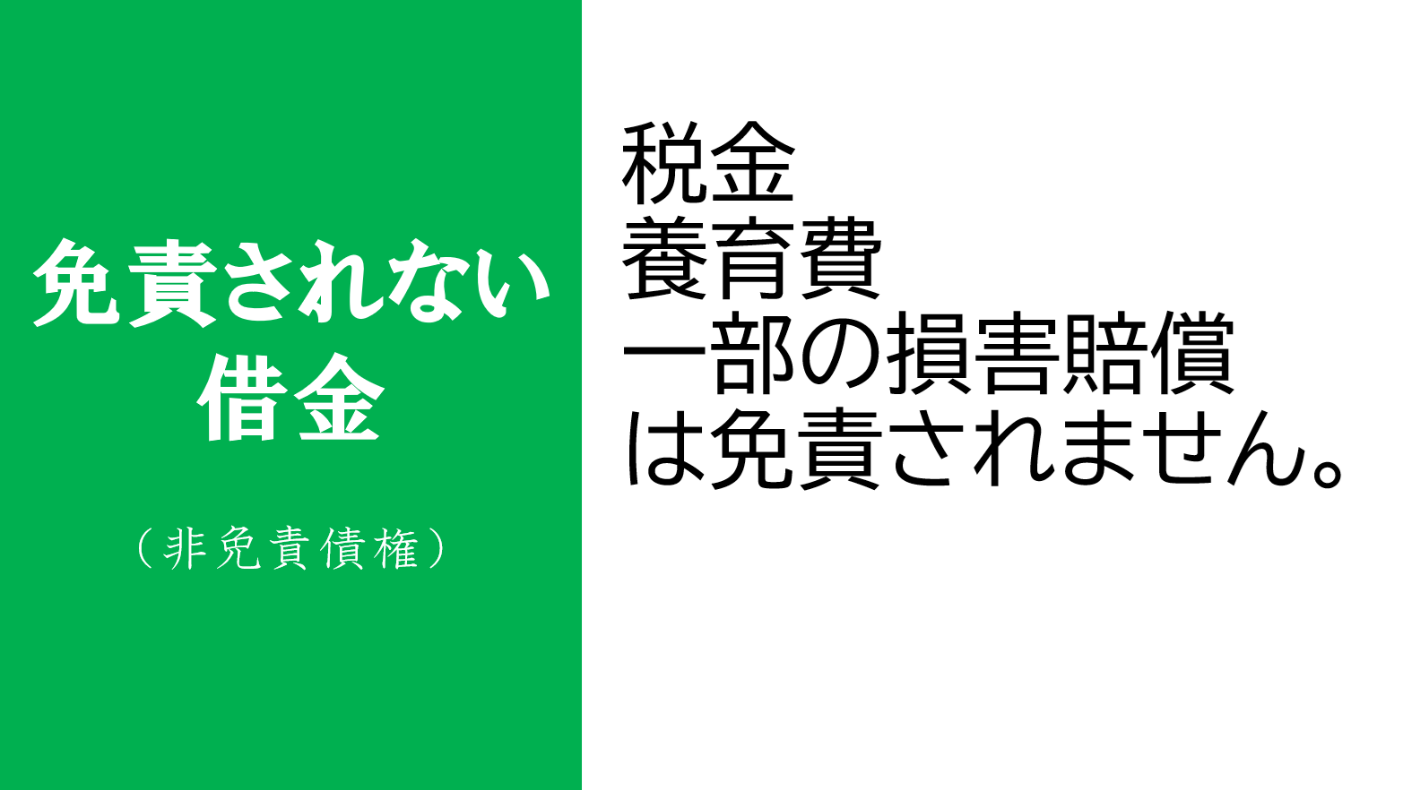 非免責債権 免責されない借金 税金　養育費　一部の損害賠償　は免責されません。